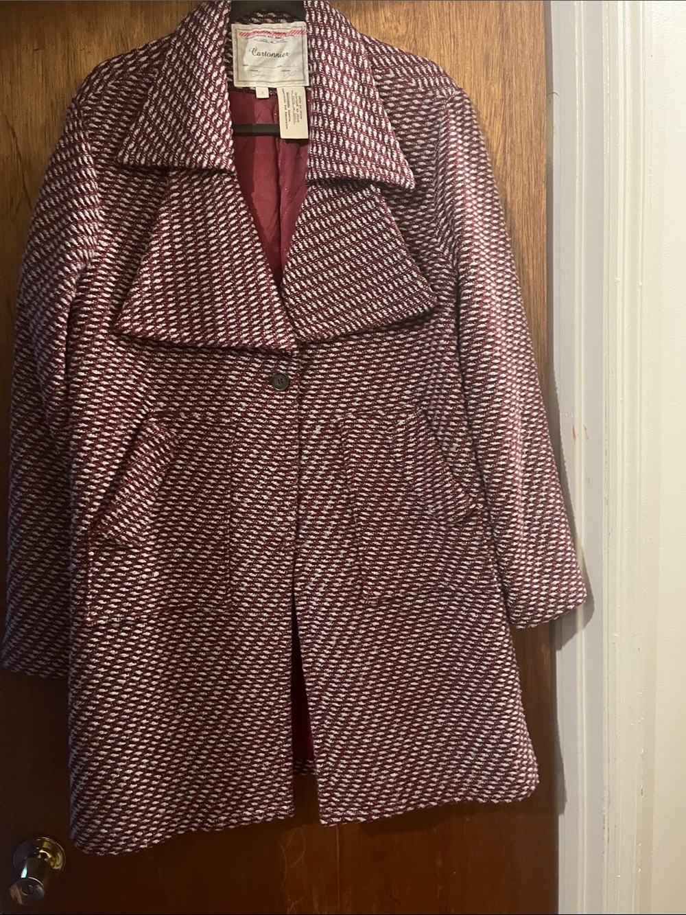 Cartonnier Burgundy and White Textured Pea Coat